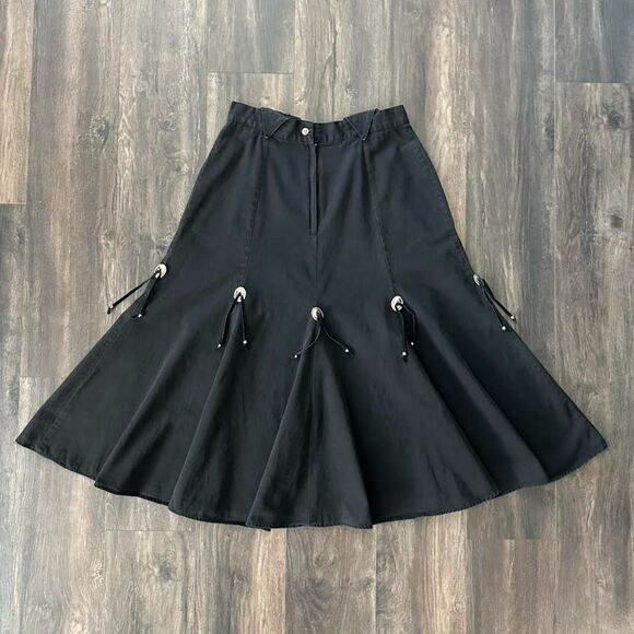 Vtg 70's Circle T Western Skirt Black Bolo Concho Accents Full Maxi 15/16 Medium - Picture 5 of 9